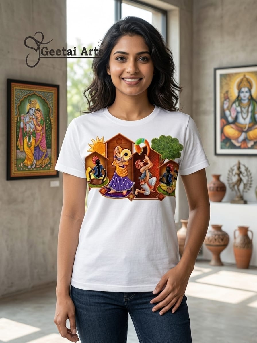 GEETAI ARTS-100% Cotton Regular Fit Graphic T-shirt (Indian Artform)