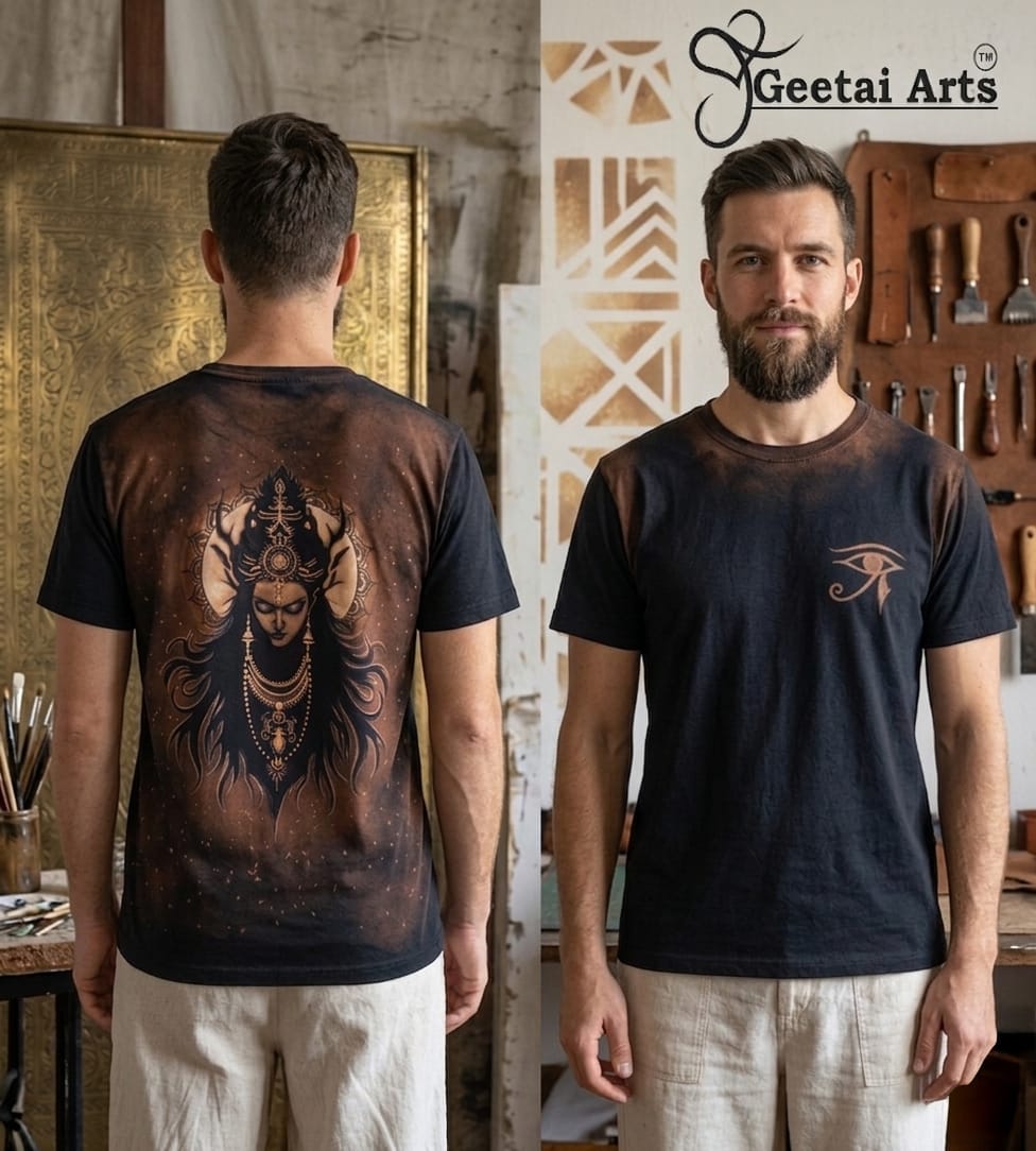 GEETAI ARTS-100% Cotton Regular Fit Hand Painted Bleach Art T-shirt (Kali 1)