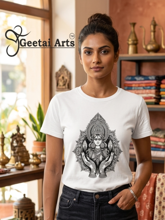 GEETAI ARTS-100% Cotton Regular Fit Graphic T-shirt (Indian Cultural: Goddess1001)