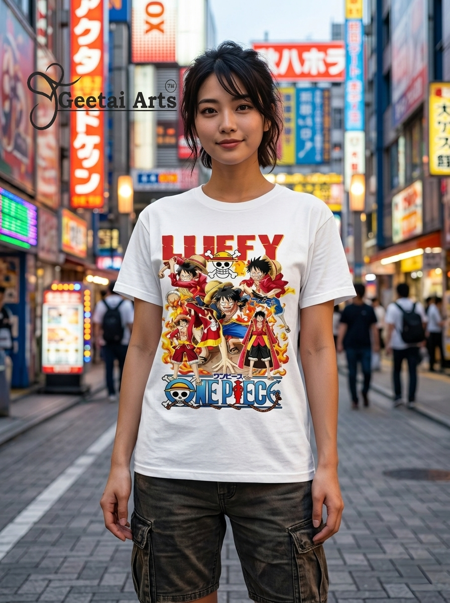 GEETAI ARTS-100% Cotton Regular Fit Graphic T-shirt (Anime: Luffy1001)