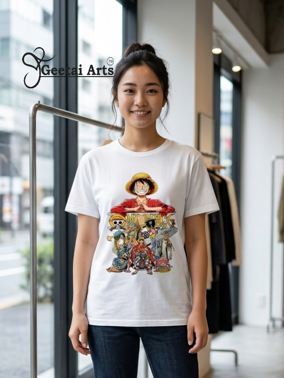 GEETAI ARTS-100% Cotton Regular Fit Graphic T-shirt (Anime: Onepiece1001)