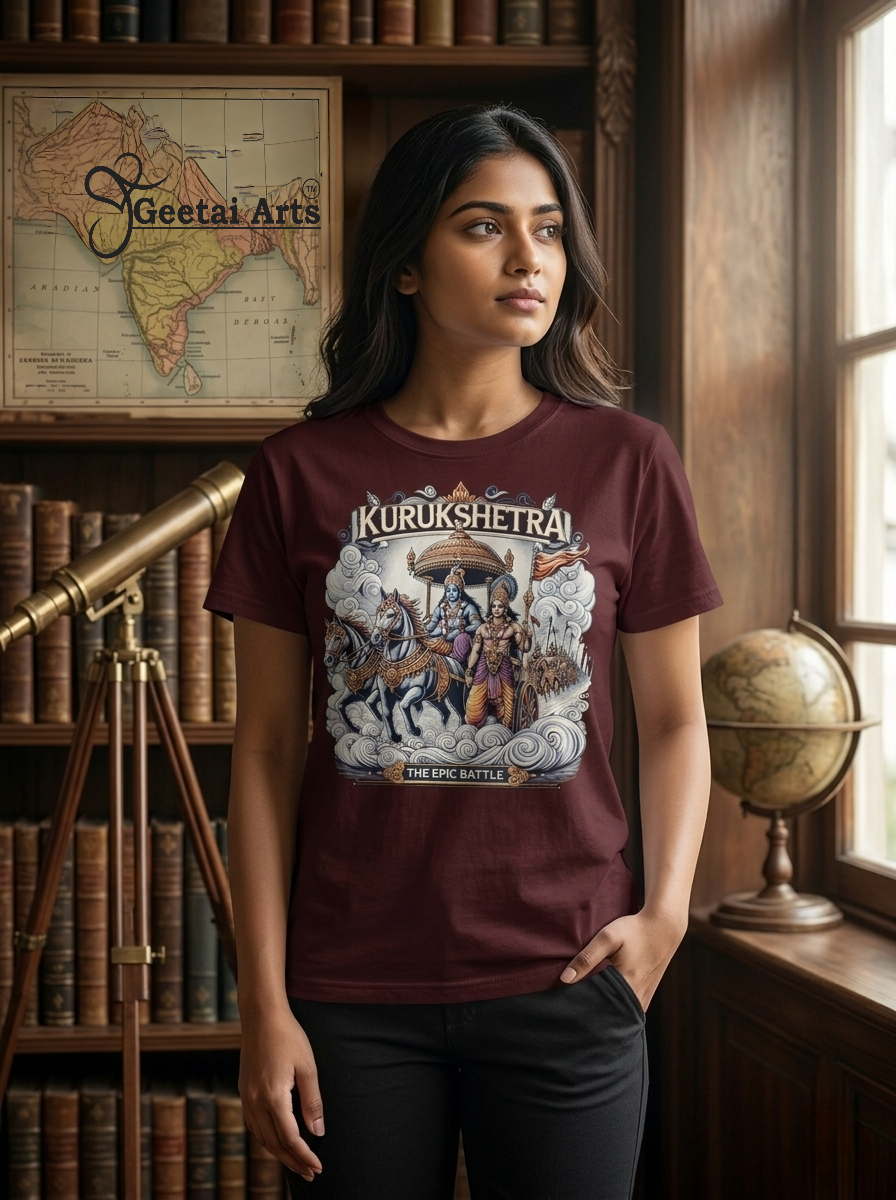 GEETAI ARTS-100% Cotton Regular Fit Graphic T-shirt (Indian Cultural: Kurukshetra1001)