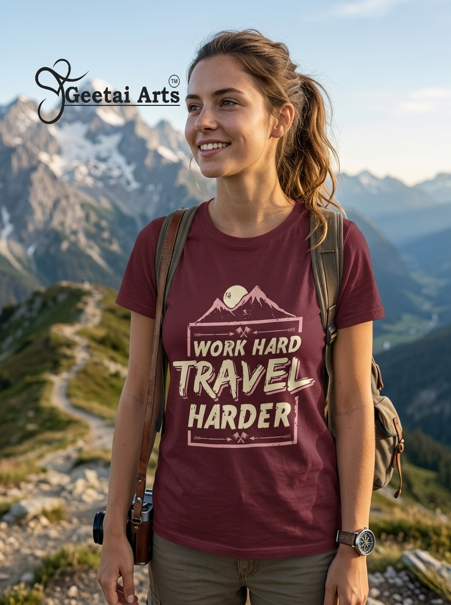 GEETAI ARTS-100% Cotton Regular Fit Graphic T-shirt (Typograph: Travelharder)