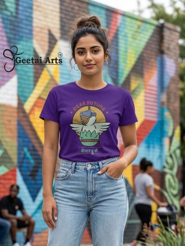 GEETAI ARTS-100% Cotton Regular Fit Graphic T-shirt (Typograph: Dear Future)