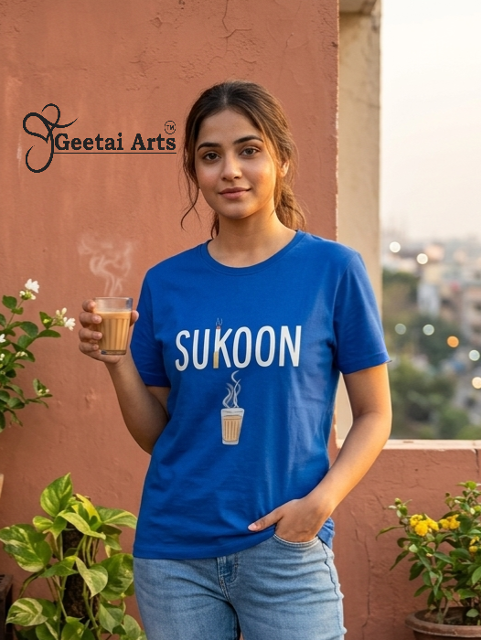 GEETAI ARTS-100% Cotton Regular Fit Graphic T-shirt (Typograph: Sukoon)