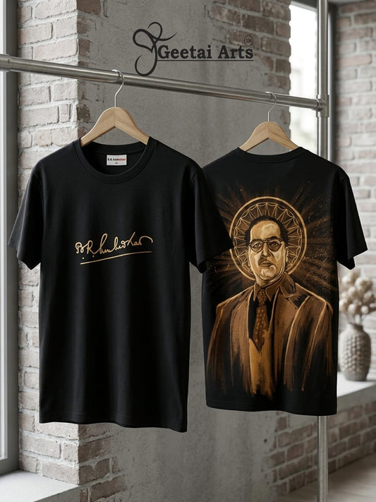 GEETAI ARTS-100% Cotton Regular Fit Hand Painted Bleach Art T-shirt (Dr. Babasaheb Ambedkar)