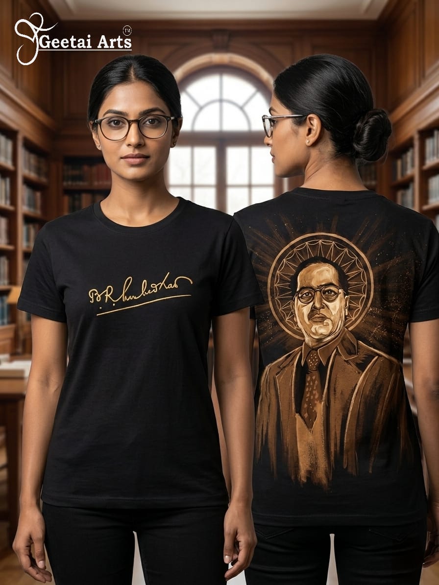 GEETAI ARTS-100% Cotton Regular Fit Hand Painted Bleach Art T-shirt (Dr. Babasaheb Ambedkar)