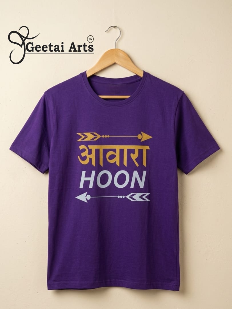 GEETAI ARTS-100% Cotton Regular Fit Graphic T-shirt (Typograph: Awara Hoon)