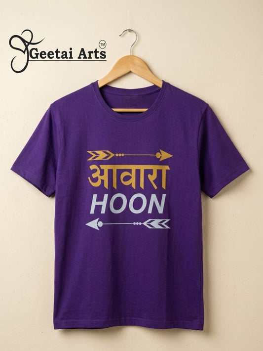 GEETAI ARTS-100% Cotton Regular Fit Graphic T-shirt (Typograph: Awara Hoon)