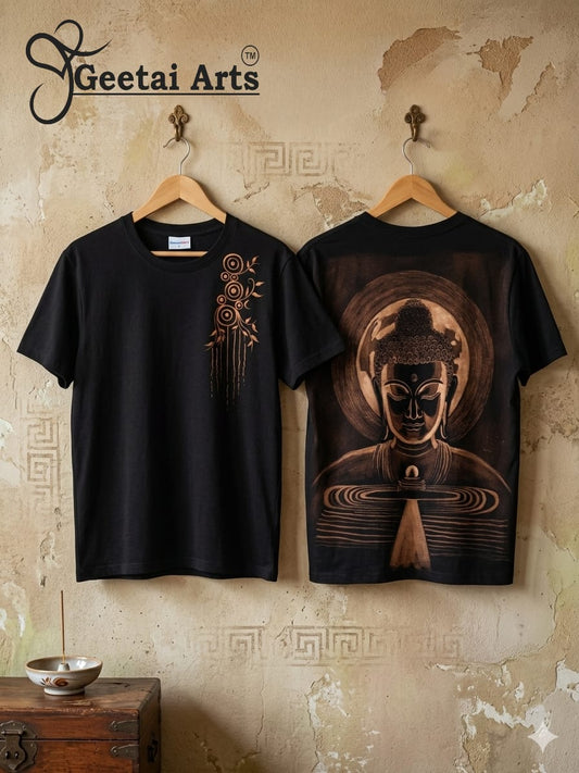 GEETAI ARTS-100% Cotton Regular Fit Hand Painted Bleach Art T-shirt (Buddha 1)