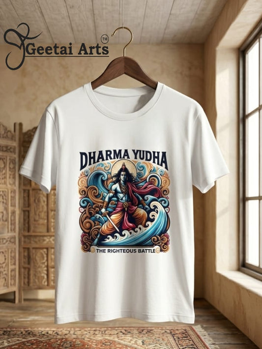 GEETAI ARTS-100% Cotton Regular Fit Graphic T-shirt (Indian Cultural: DharmaYudh)