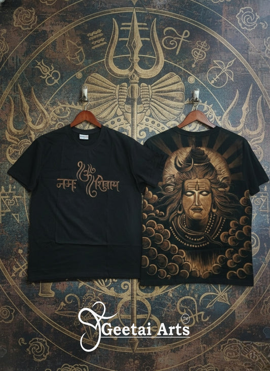 GEETAI ARTS-100% Cotton Regular Fit Hand Painted Bleach Art T-shirt (Shiva 2)