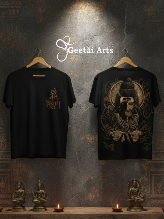 GEETAI ARTS-100% Cotton Regular Fit Hand Painted Bleach Art T-shirt (Shiva 3)