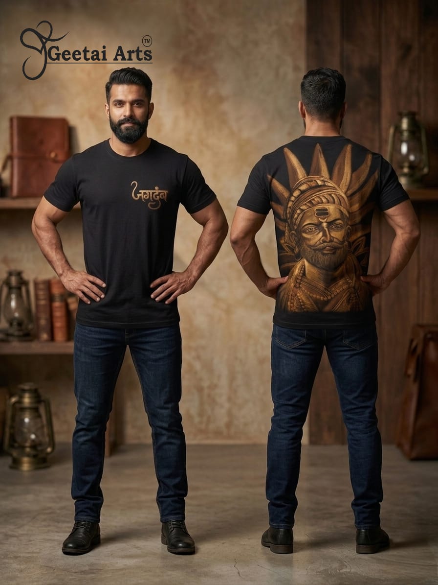 GEETAI ARTS-100% Cotton Regular Fit Hand Painted Bleach Art T-shirt (Jagdamb)