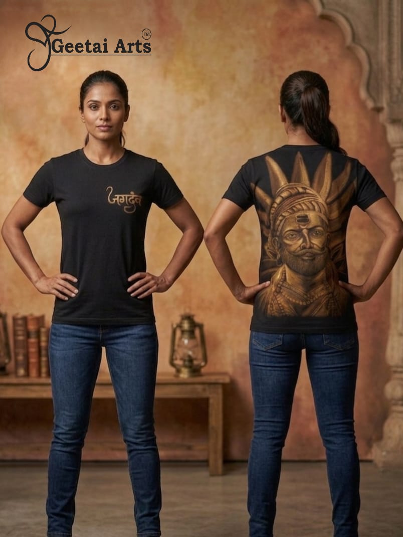 GEETAI ARTS-100% Cotton Regular Fit Hand Painted Bleach Art T-shirt (Jagdamb)