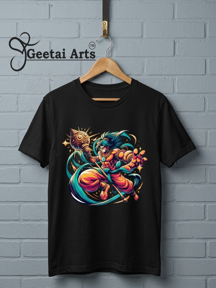 GEETAI ARTS-100% Cotton Regular Fit Graphic T-shirt (Indian Cultural: Hanuman)