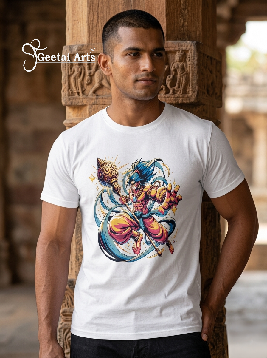 GEETAI ARTS-100% Cotton Regular Fit Graphic T-shirt (Indian Cultural: Hanuman1004)