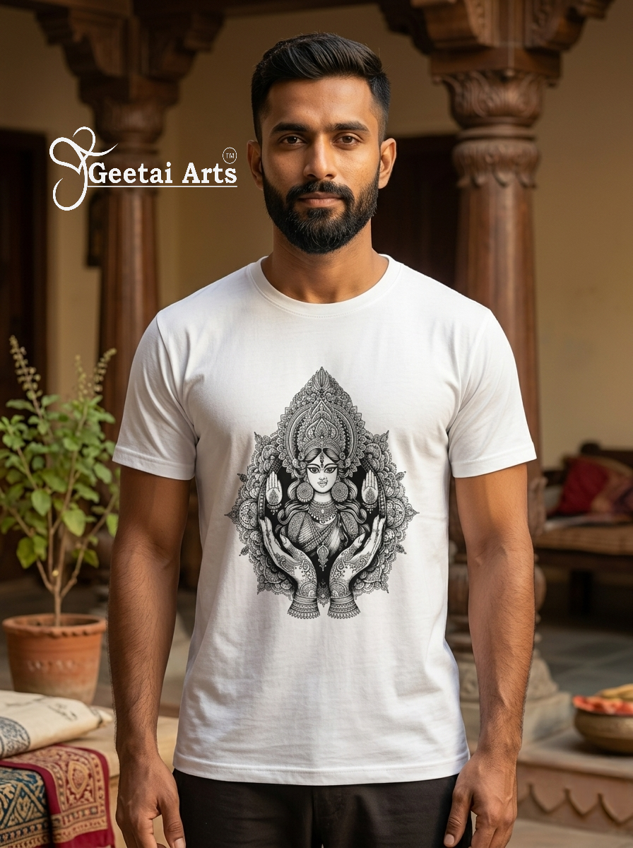 GEETAI ARTS-100% Cotton Regular Fit Graphic T-shirt (Indian Cultural: Goddess1001)