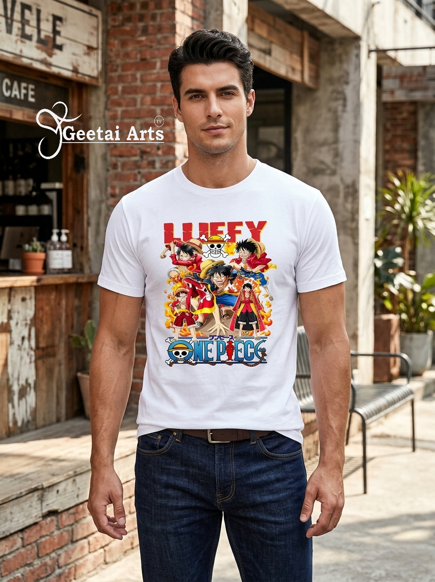 GEETAI ARTS-100% Cotton Regular Fit Graphic T-shirt (Anime: Luffy1001)