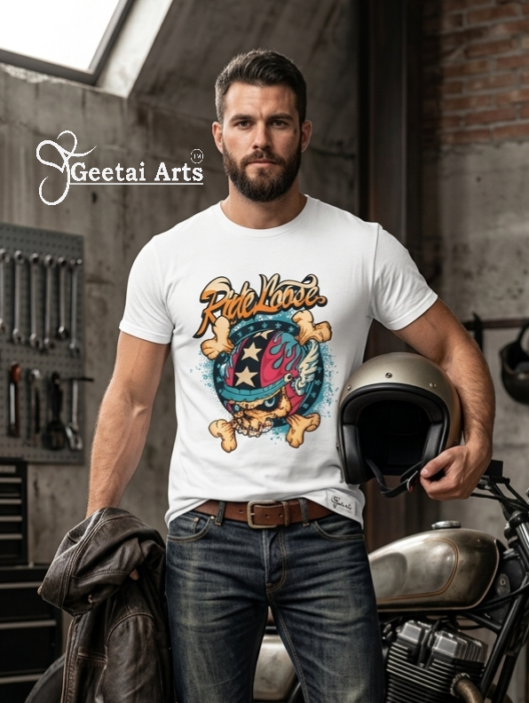 GEETAI ARTS-100% Cotton Regular Fit Graphic T-shirt (Anime: Ride loose)