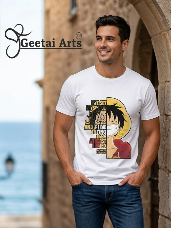 GEETAI ARTS-100% Cotton Regular Fit Graphic T-shirt (Anime: Onepiece1002)