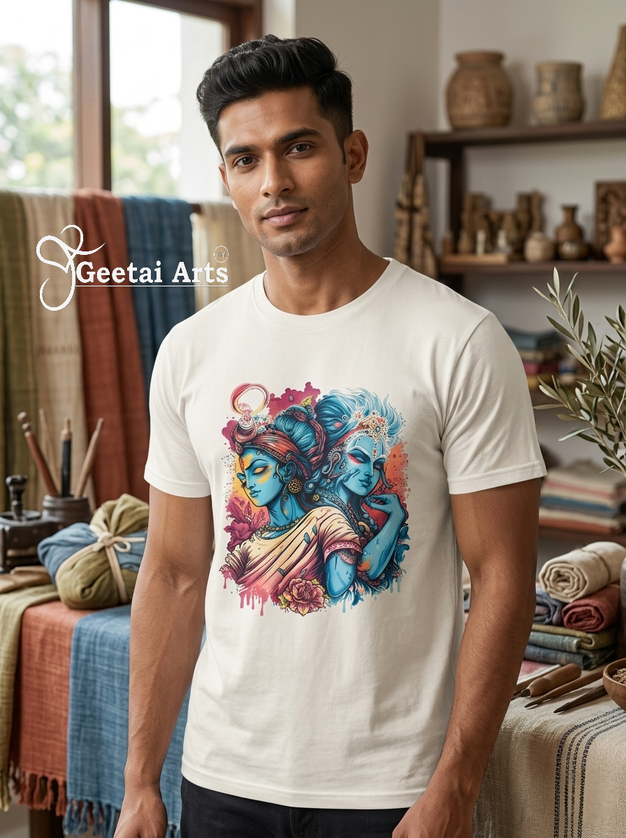 GEETAI ARTS-100% Cotton Regular Fit Graphic T-shirt (Indian Cultural: RK1002)