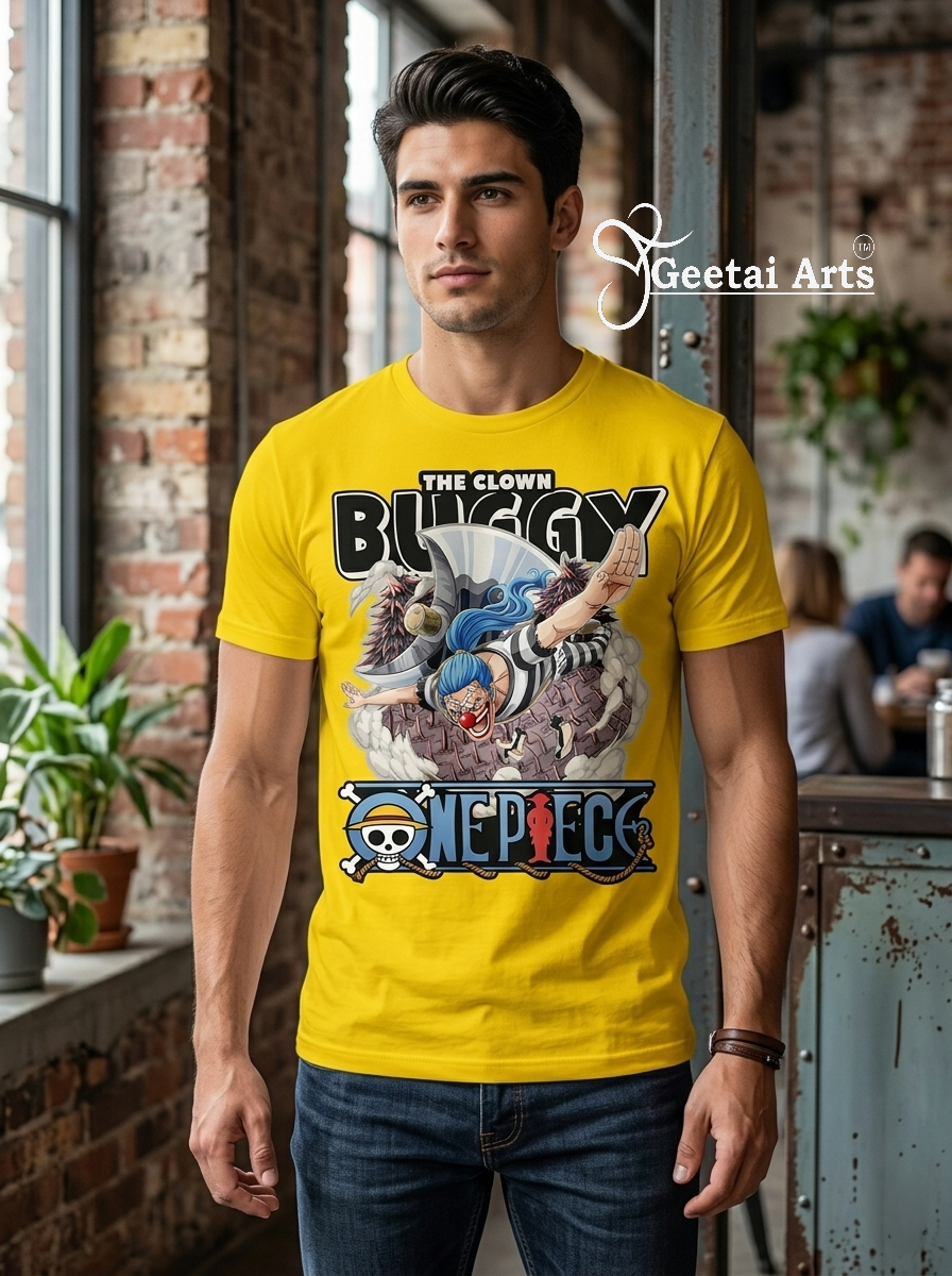 GEETAI ARTS-100% Cotton Regular Fit Graphic T-shirt (Anime: Buggy1001)