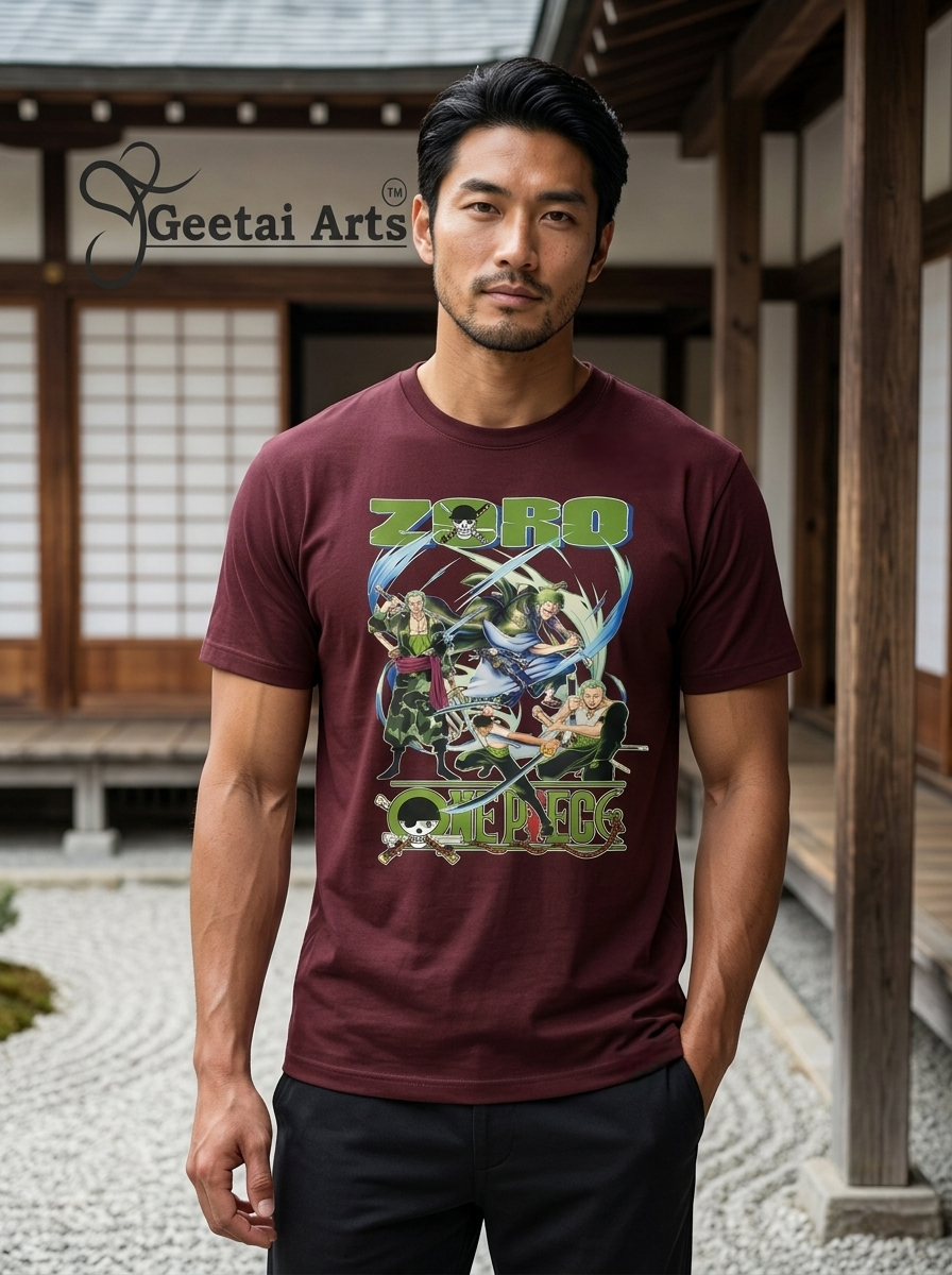 GEETAI ARTS-100% Cotton Regular Fit Graphic T-shirt (Anime: Zoro1001)