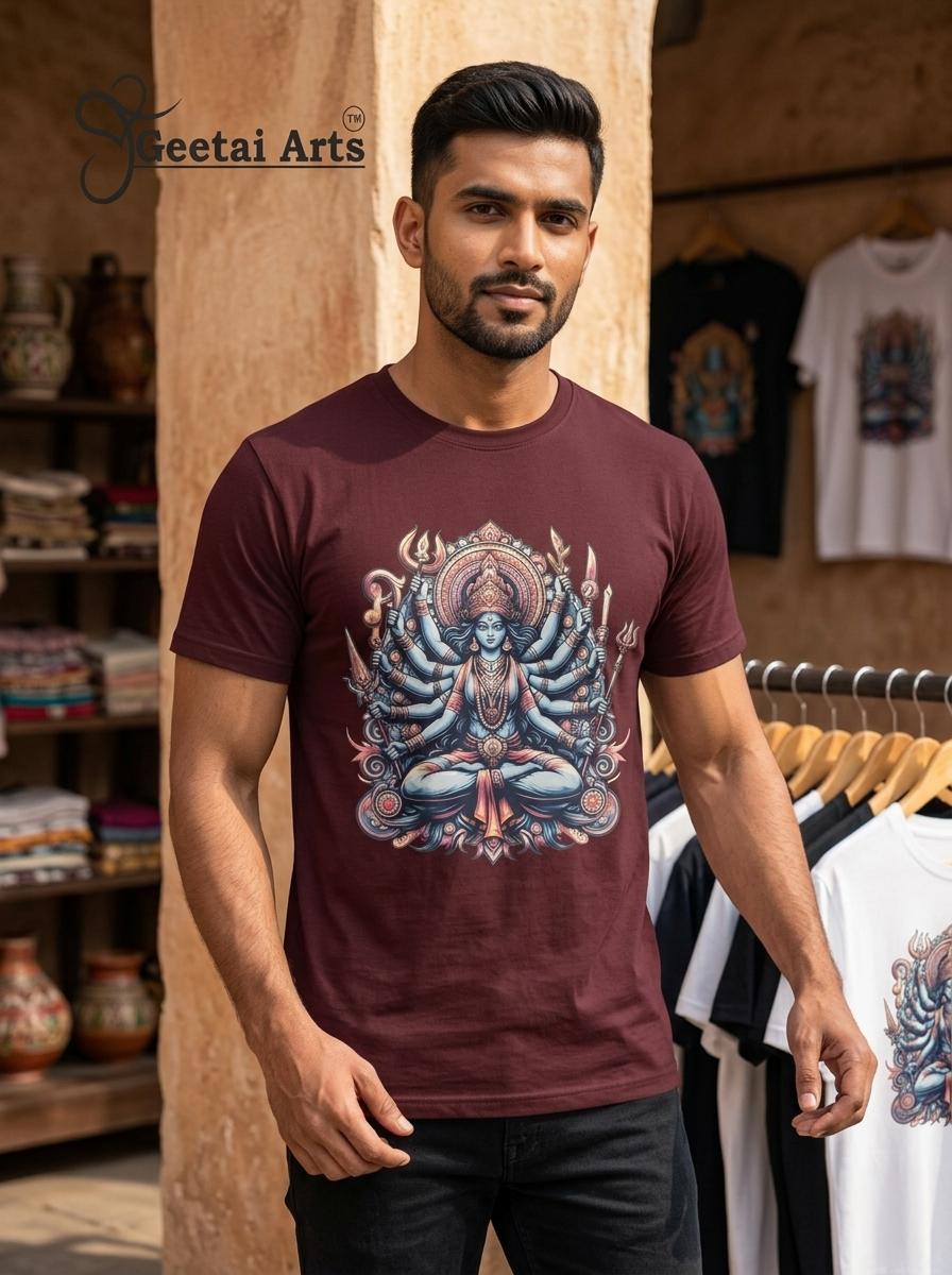 GEETAI ARTS-100% Cotton Regular Fit Graphic T-shirt (Indian Cultural: Goddess1002)