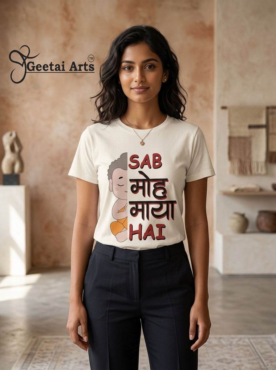 GEETAI ARTS-100% Cotton Regular Fit Graphic T-shirt (Typograph: Sabmohmaya)