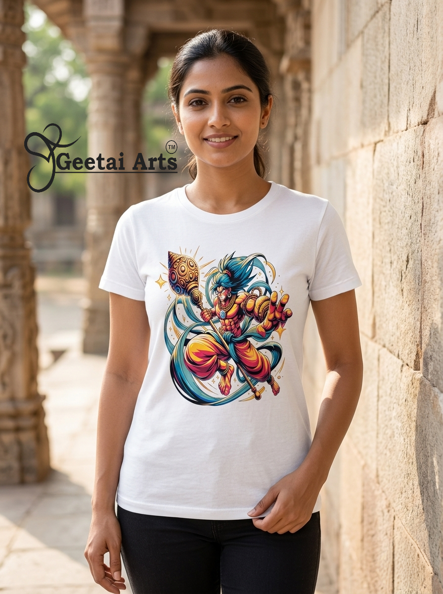 GEETAI ARTS-100% Cotton Regular Fit Graphic T-shirt (Indian Cultural: Hanuman1004)