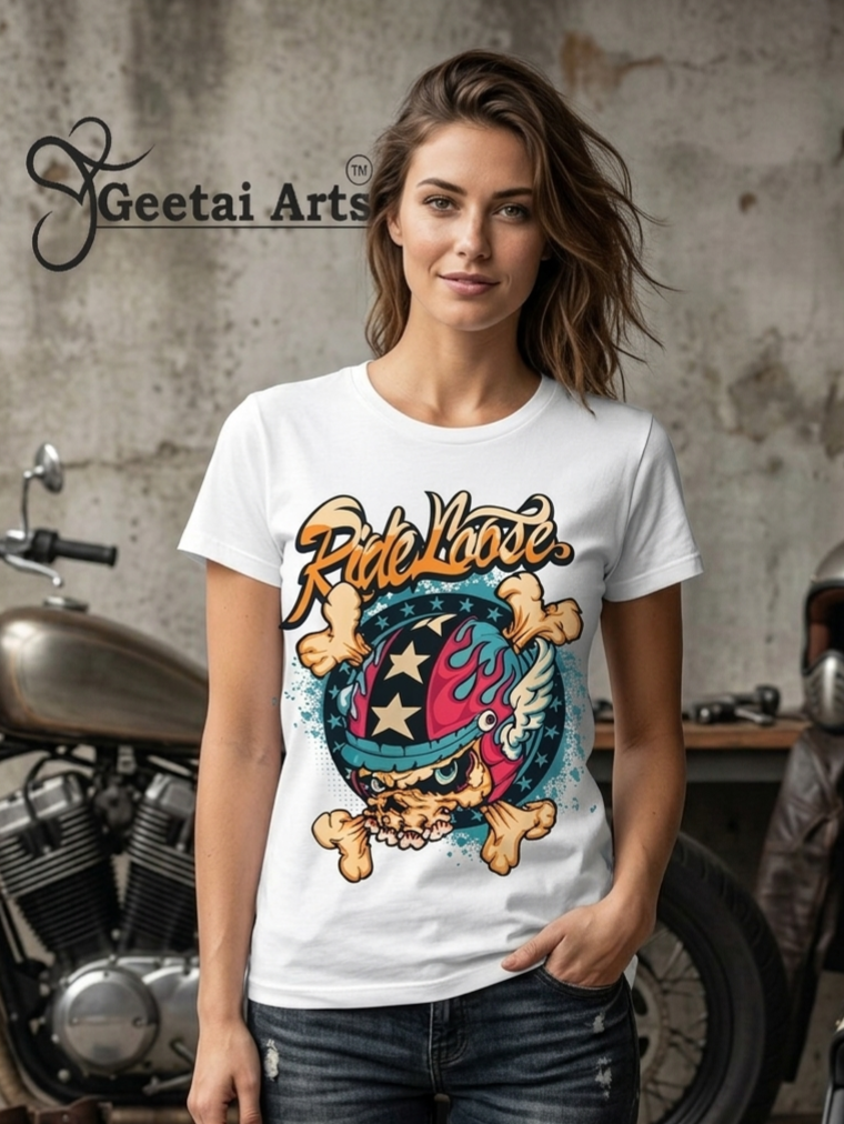 GEETAI ARTS-100% Cotton Regular Fit Graphic T-shirt (Anime: Ride loose)