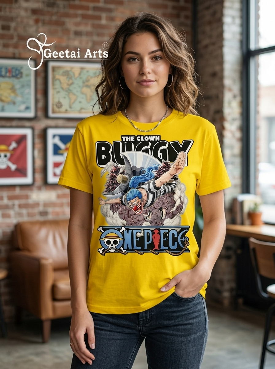 GEETAI ARTS-100% Cotton Regular Fit Graphic T-shirt (Anime: Buggy1001)