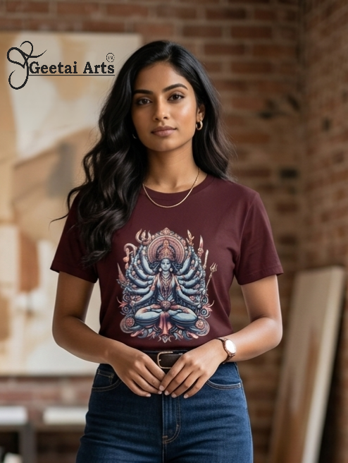 GEETAI ARTS-100% Cotton Regular Fit Graphic T-shirt (Indian Cultural: Goddess1002)