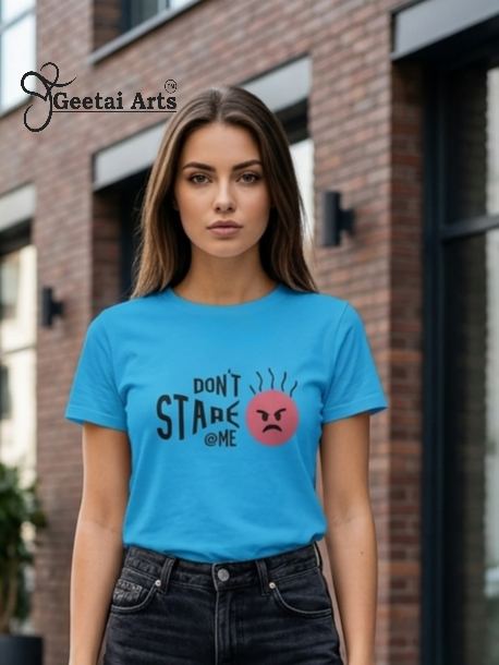 GEETAI ARTS-100% Cotton Regular Fit Graphic T-shirt (Typograph: Don't stare)