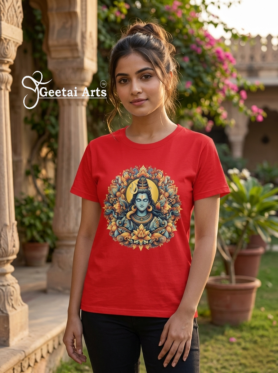 GEETAI ARTS-100% Cotton Regular Fit Graphic T-shirt (Indian Cultural: Shiva1009)