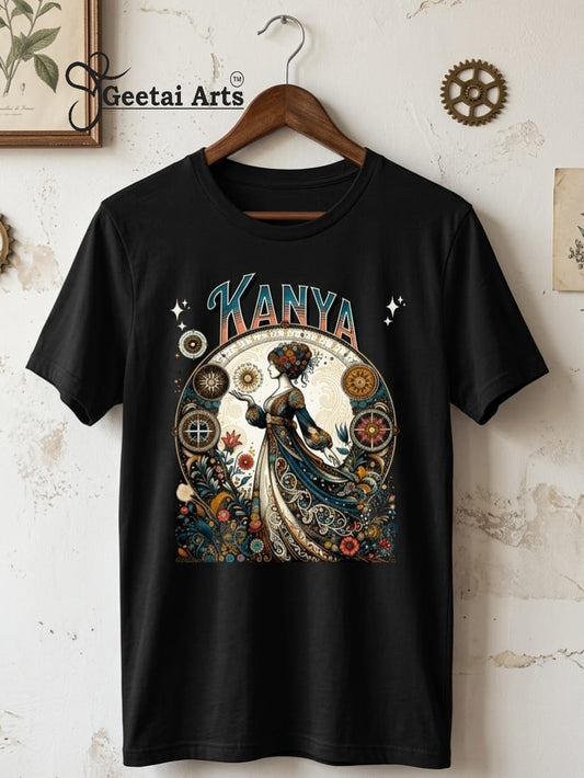 GEETAI ARTS-100% Cotton Regular Fit Graphic T-shirt (Indian Cultural Zodiac: Kanya)