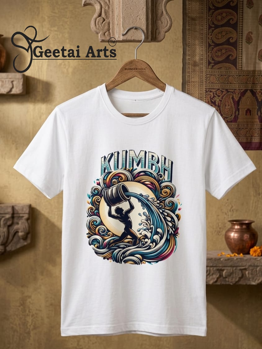 GEETAI ARTS-100% Cotton Regular Fit Graphic T-shirt (Indian Cultural Zodiac: Kumbh)