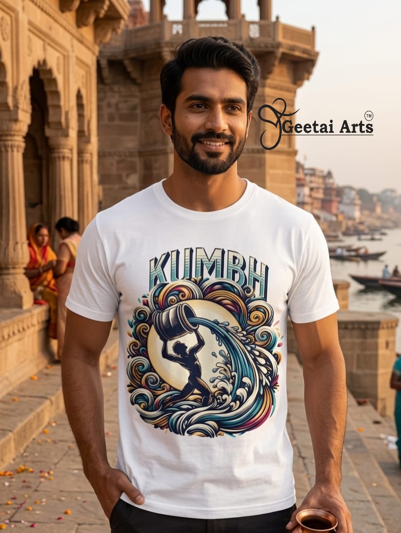 GEETAI ARTS-100% Cotton Regular Fit Graphic T-shirt (Indian Cultural Zodiac: Kumbh)