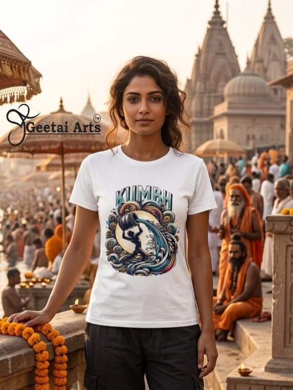 GEETAI ARTS-100% Cotton Regular Fit Graphic T-shirt (Indian Cultural Zodiac: Kumbh)