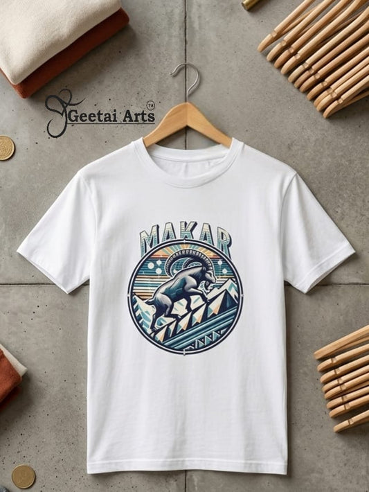 GEETAI ARTS-100% Cotton Regular Fit Graphic T-shirt (Indian Cultural Zodiac: Makar)