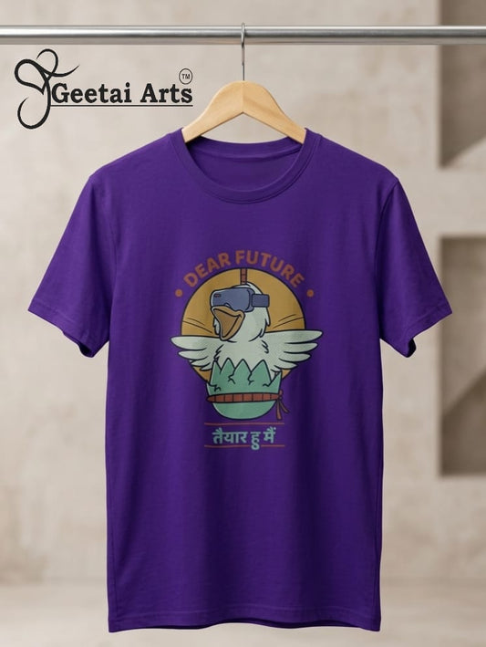 GEETAI ARTS-100% Cotton Regular Fit Graphic T-shirt (Typograph: Dear Future)