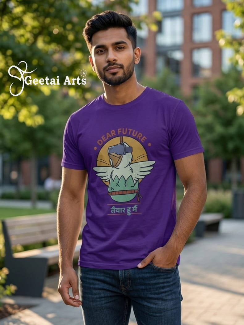 GEETAI ARTS-100% Cotton Regular Fit Graphic T-shirt (Typograph: Dear Future)