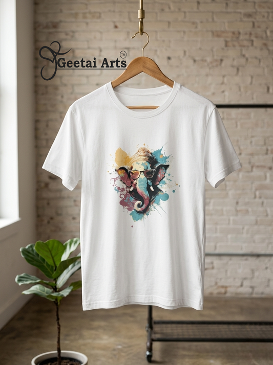 GEETAI ARTS-100% Cotton Regular Fit Graphic T-shirt (Indian Cultural: Ganesha1001)