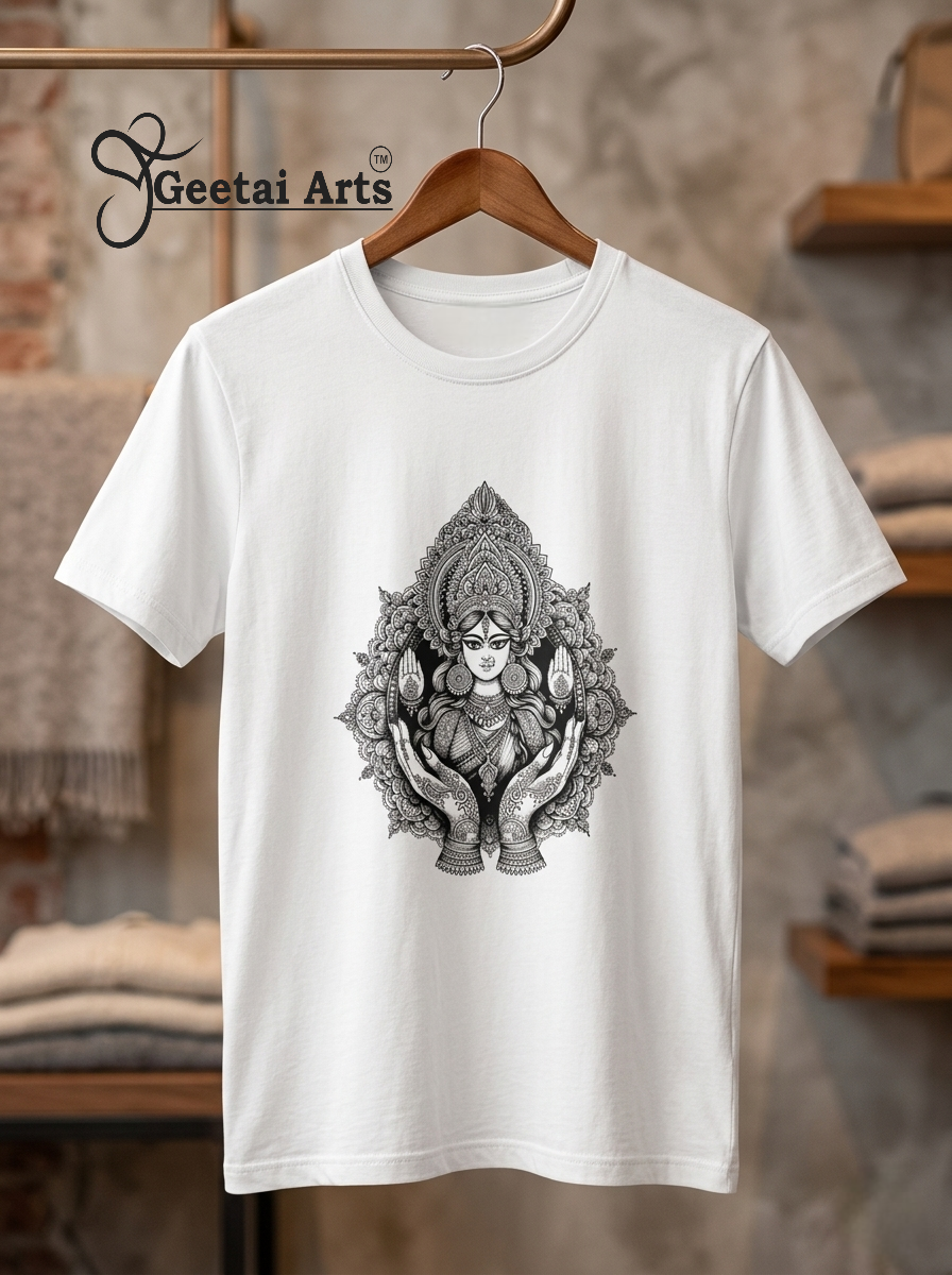 GEETAI ARTS-100% Cotton Regular Fit Graphic T-shirt (Indian Cultural: Goddess1001)