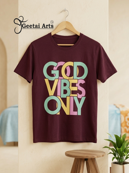 GEETAI ARTS-100% Cotton Regular Fit Graphic T-shirt (Typograph: Goodvibe)