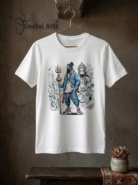 GEETAI ARTS-100% Cotton Regular Fit Graphic T-shirt (Indian Cultural: Hanuman1002)