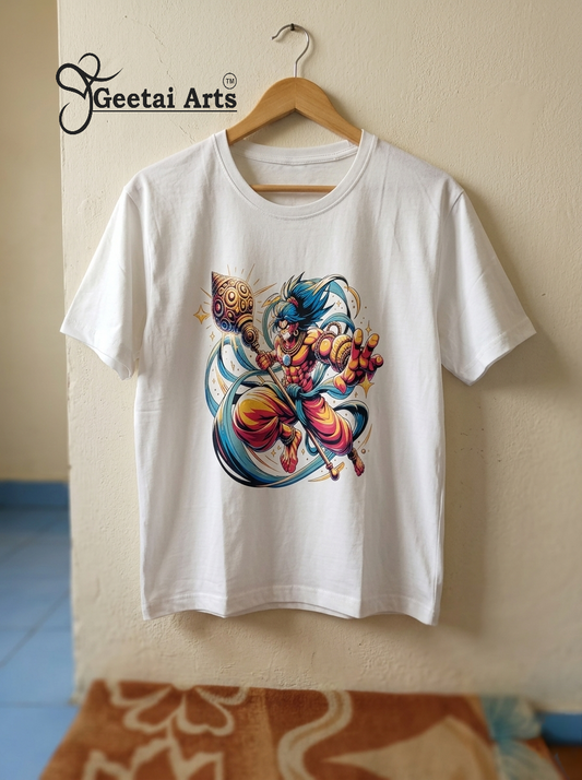 GEETAI ARTS-100% Cotton Regular Fit Graphic T-shirt (Indian Cultural: Hanuman1004)