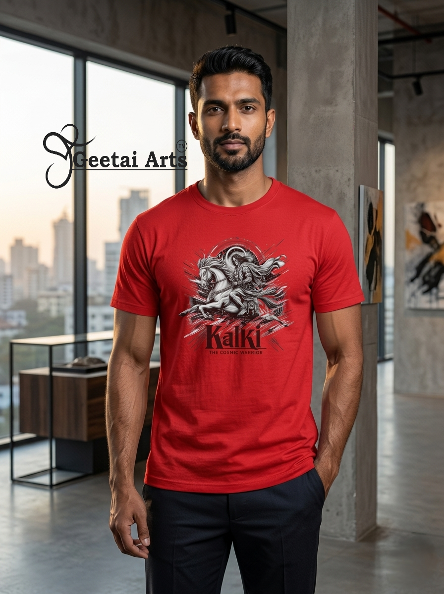 GEETAI ARTS-100% Cotton Regular Fit Graphic T-shirt (Indian Cultural: Kalki1001)