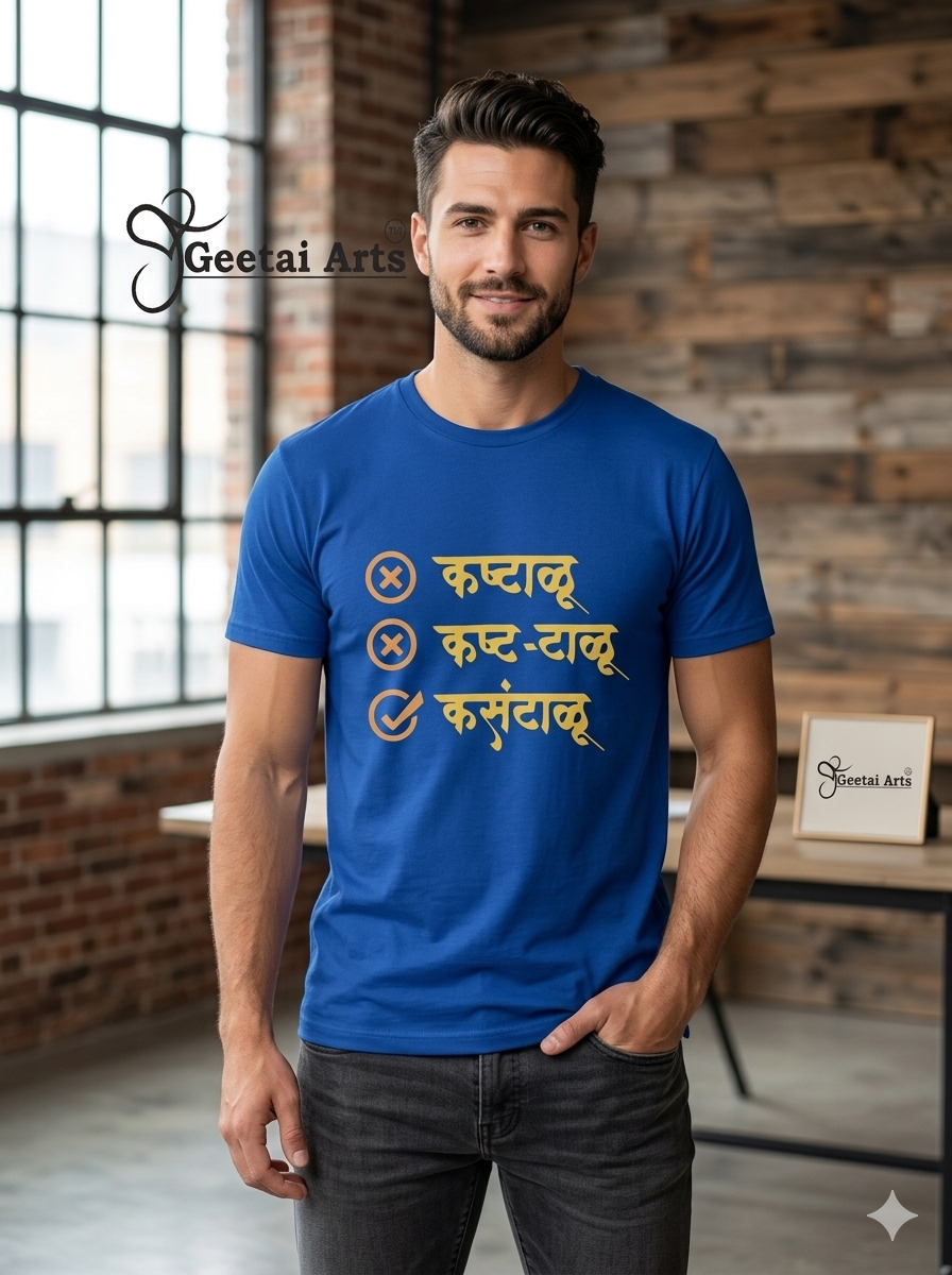 GEETAI ARTS-100% Cotton Regular Fit Graphic T-shirt (Typograph: Kashtalu)